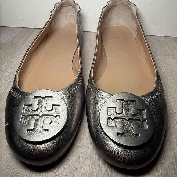 Tory Burch Minnie Metallic Silver/gray Leather Ballet Flat Women's Size 8 M - Picture 3 of 14